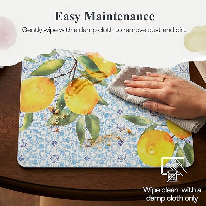 Pimpernel Amalfi Lemons Placemats, Set of 4 - Vibrant Yellow Citrus Table Mats with Blue & White Tile Pattern, Heat & Stain Resistant for Dining, Kitchen, Summer Entertaining & Gift Ideas (12" x 16")