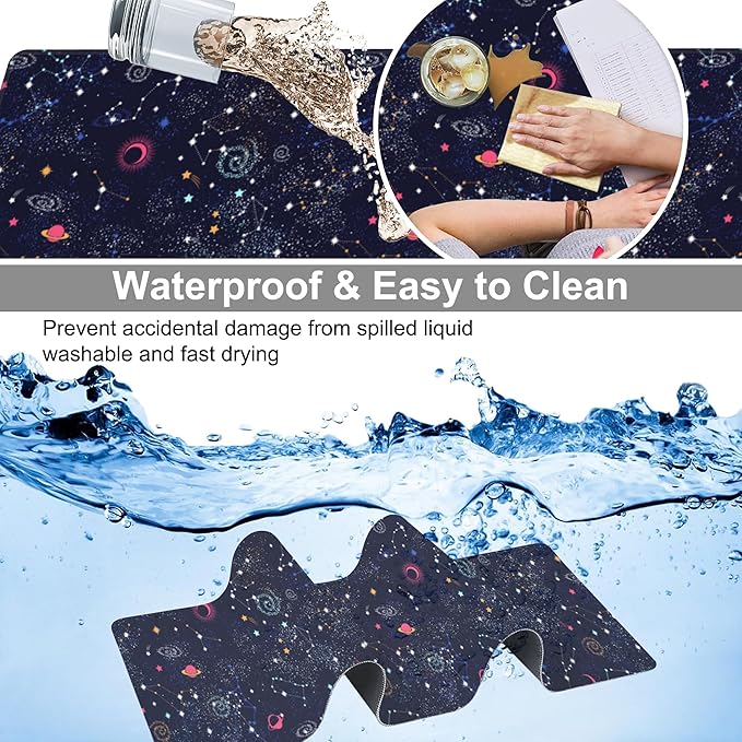 Space Galaxy Constellation Desk Mat,Large Milky Way Galaxy Space Gaming Keyboard Mouse Pad,Non-Slip Rubber Base Desk Pad Thick Stitched Edges Waterproof Mousepad Mouse Mat 31.5"x11.8"