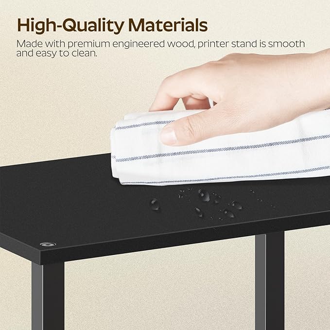 YATINEY Desktop Printer Stand, 2-Tier Printer Table with Non-Woven Drawer, Multi-Purpose Desk Organizer for Home Office, Under Desk Open Organizer Shelf, Black PS01BB