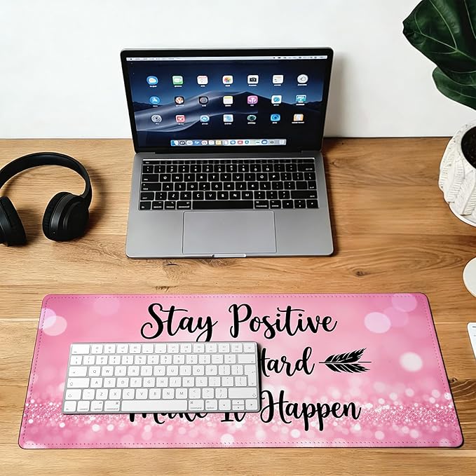 Large Gaming Mouse Pad Stay Positive Desk Mat,Non-Slip Rubber Base Stitched Edges,Extended Mousepad for PC,Laptop,Office,Home Decor(31.5 x 11.8 Inch)