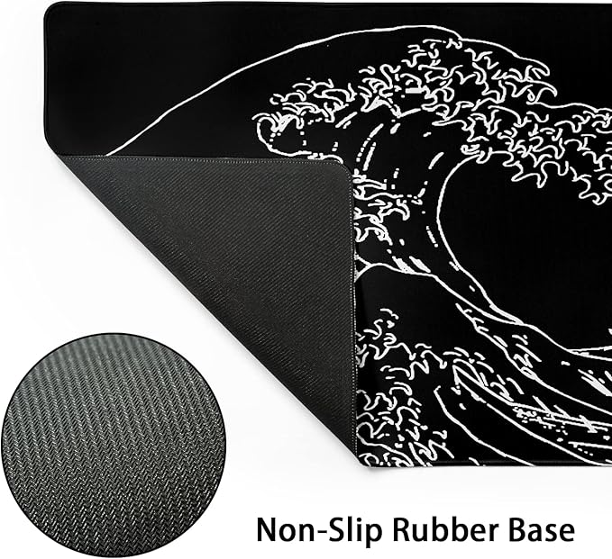 Black and White Japanese Sea Wave Mouse Pad,Extended Large Gaming Mouse Pads 31.5x11.8 in,Japanese Kanagawa Desk Mat,Laptop Mousepad Non-Slip Rubber MousePads for Office Home Travel