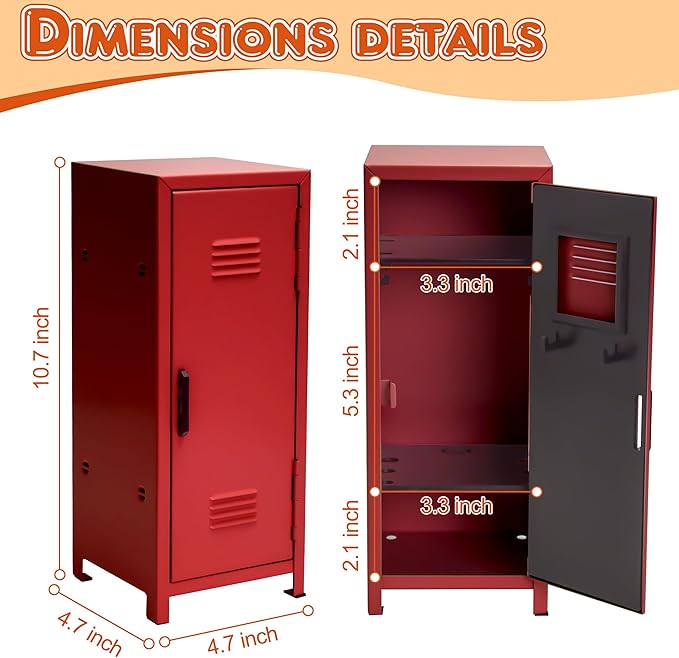 PACOLO Mini Locker, Metal Small Locker for Desktop, Girls Lockbox Desktop Storage Organizer, Money Safe and Cash Lock Box for Girls Safe (Red)