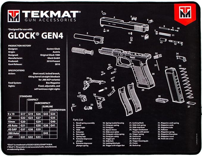 TekMat Ultra Handgun Mat 20" x 15" – Gun Cleaning & Maintenance Mat with Non-Slip Rubber Base and Oil-Resistant Surface for Pistols