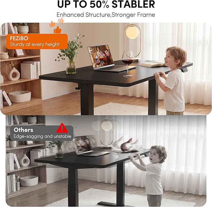 FEZIBO One-Piece Standing Desk, 40"x24" Seamless Tabletop Electric Height Adjustable for Home Office, Study Rooms & Multi-Device Workstations, Black