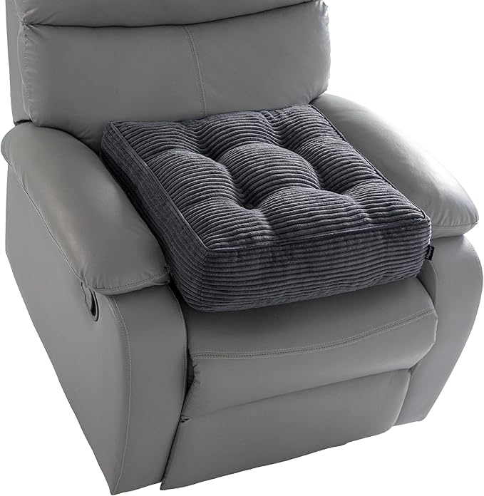 HIGOGOGO Tufted Corduroy Recliner Seat Cushion for Elderly, 20x20x5 Inch Large Square Seat Cushion for Recliner Chair, Floor Pillow, Office Chair, Car, No Pressure on Thighs, Dark Grey