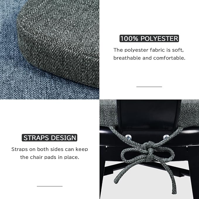 baibu 14x14 Memory Foam Metal Chair Cushions Set of 2, Dual-Layer Design Non-Slip Metal Dining Chair Pads Kitchen Seat Cushion with Machine Washable Cover, 2 Counts, Dark Grey