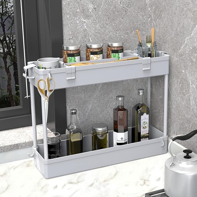 SPACELEAD Slim Storage Cart 3 Tier,Bathroom Organizer Rolling Utility,Mobile Shelving Unit Slide Out for Office, Kitchen, Laundry Room & Narrow Places,Gray