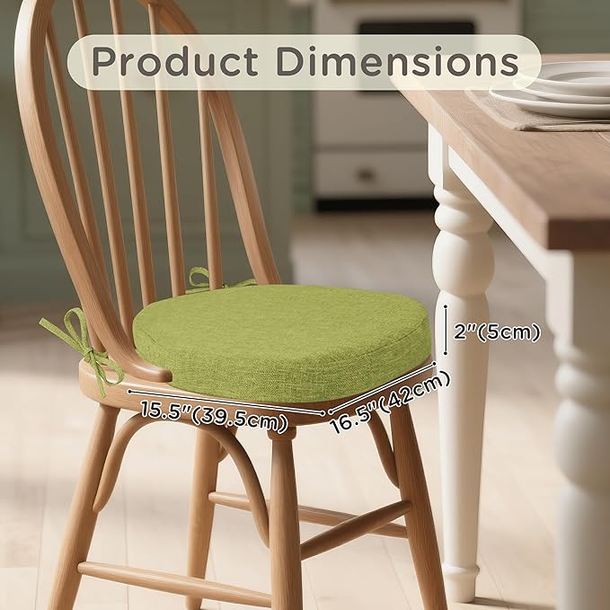 Windsor Chair Cushions for Dining Chairs 1 Pack Non Slip Kitchen Seat Cushion with Ties and Washable Covers Indoor Comfortable Seat Pad with Thick Foam 16.5" x 15.5" x 2" Green