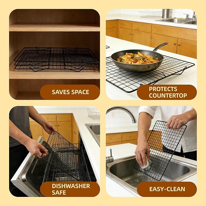 Cooling Rack, 4 Tier Stackable Cooling Racks for Cooking Baking Roasting, Multi-Level Collapsible Cookie Rack for Cakes, Oven Safe & Easy Clean (Black, 4-Tier)