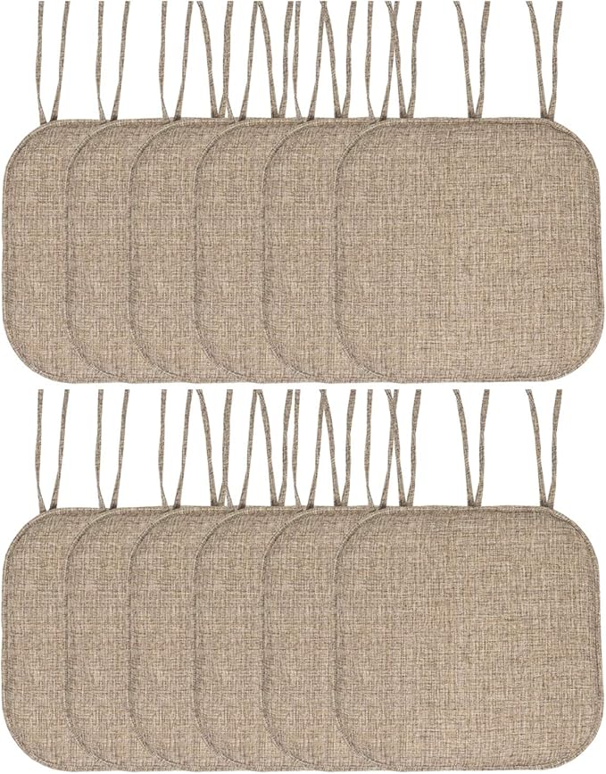 Sweet Home Collection Chair Cushion Memory Foam Pads with Ties Honeycomb Pattern Slip Non Skid Rubber Back Rounded Square 16" x 16" Seat Cover, 12 Pack, Aria Brown 4 Pack