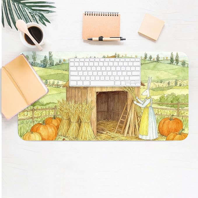 Farmer Rabbit Mouse Pad PU Leather Harvest Desk Mat Large Waterproof Gaming Pad Non-Slip Keyboard Mouse Pad Writing Pad for Gamer Office&Home