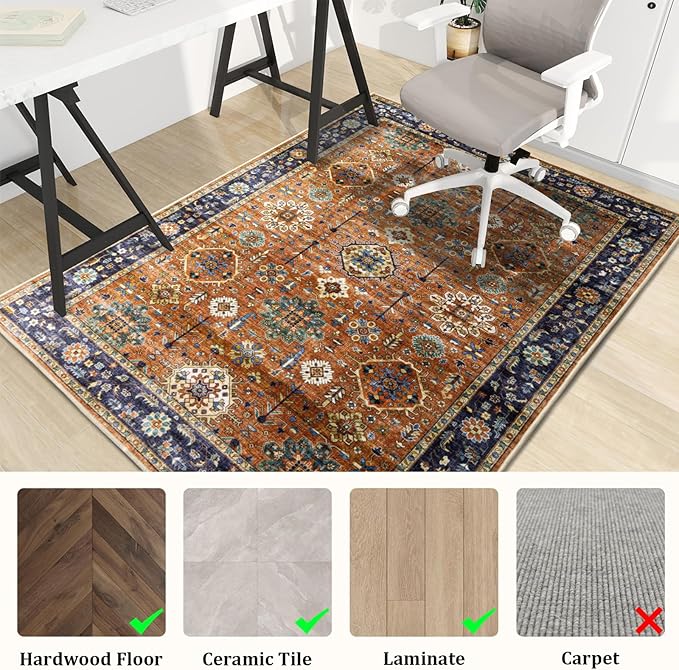 Office Chair Mat for Hardwood Floor, 72"x48" Easy Glide Computer Desk Mat Protector for Rolling Chair Under Desk Rug Nonslip Backing, Machine Wash, (Modern)