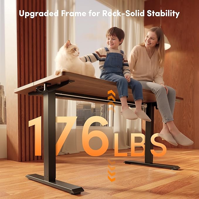 FEZIBO Standing Desk, 55×28 Inches Electric Height Adjustable, Sit Stand Up, Computer Office Desk with Splice Board, Black Frame/Black Walnut TOP