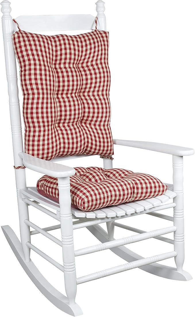 Klear Vu The Gripper Non-Slip Rocking Chair Cushion Set with Thick Padding, Includes Seat Pad & Back Pillow with Ties for Indoor Living Room Rocker, 17x17 Inches, 2 Piece Set, Red