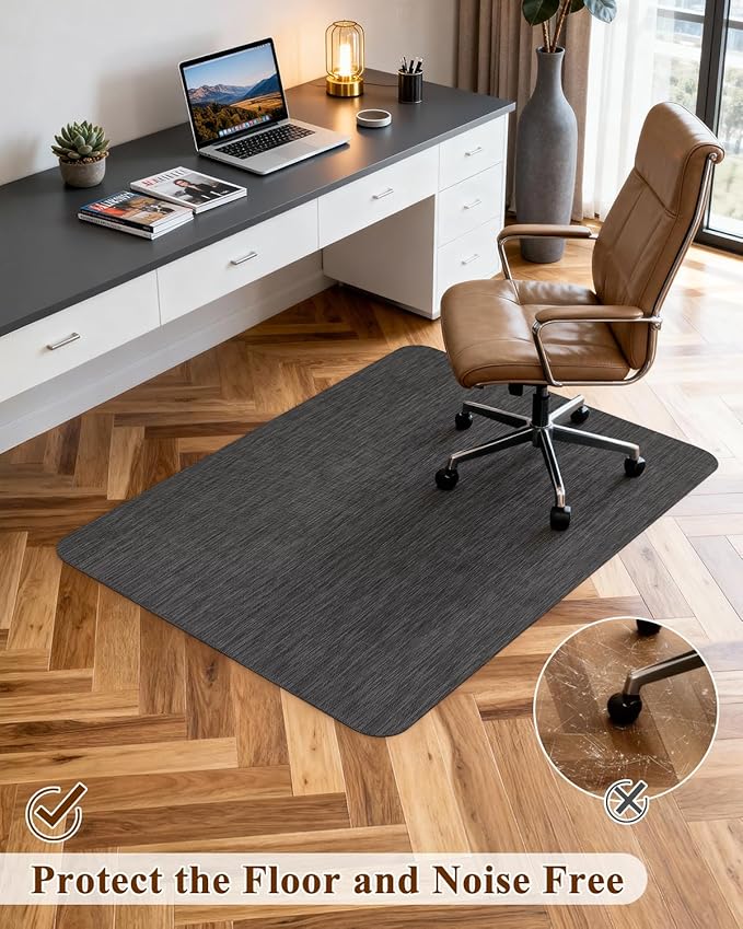 Soimeat Office Chair Mat for Hardwood Floor, 35.4" x 55" Non-Slip Desk Computer Chair Mat, PVC Floor Mat for Rolling Chair, Heavy Duty Wood/Tile Floor Protector Desk Rug for Home Office, Black