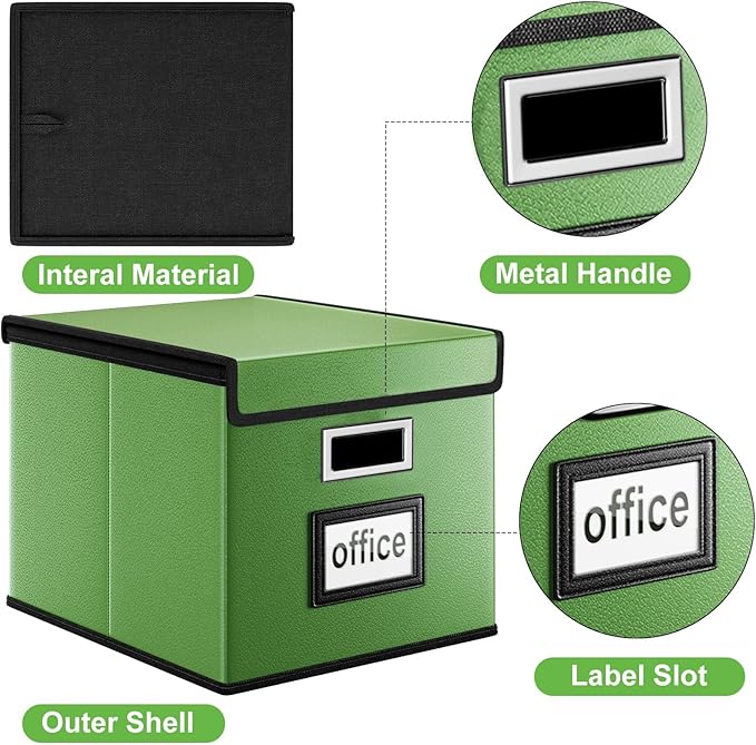 Portable Leather File Organizer Boxes with Lids, Office Document Boxes Organizer, Filing Boxes, Decorative Small File Boxes for Hanging Files, File Cabinet for Office/Home - 4 Pack