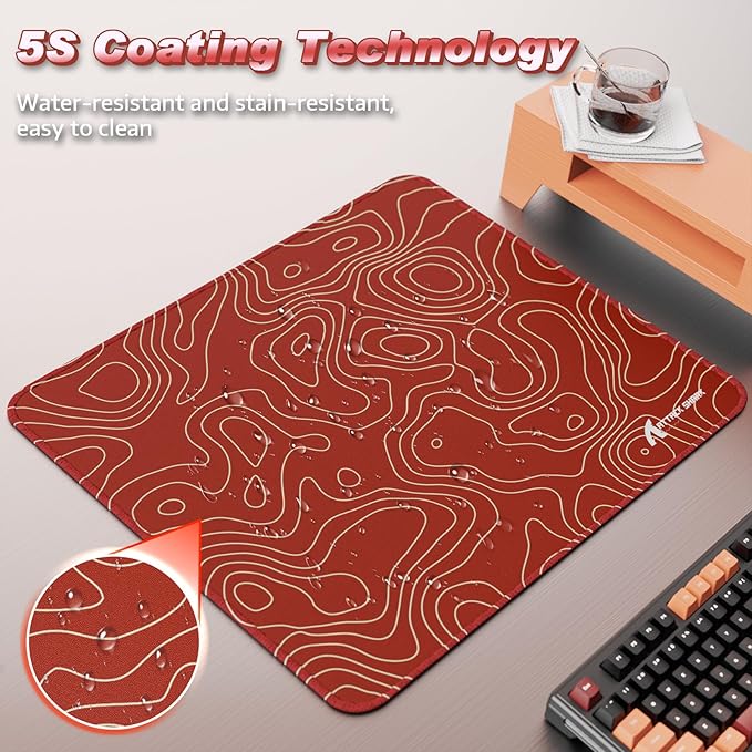 ATTACK SHARK CM02 Gaming Mouse Pad for Esports Speed Large Mouse mats for Desk Waterproof Surface Stitched Edges and Anti-Slip Rubber Base Size L Laminate 17.72” x 15.75” x 0.16” Orange Contour