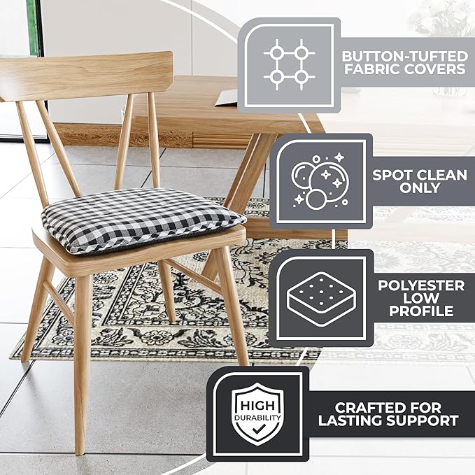 Non-Slip Chair Cushions, Assembled in USA, U-Shaped Skid-Proof Seat Pads for Dining Room, Kitchen, Office, 15"x16"