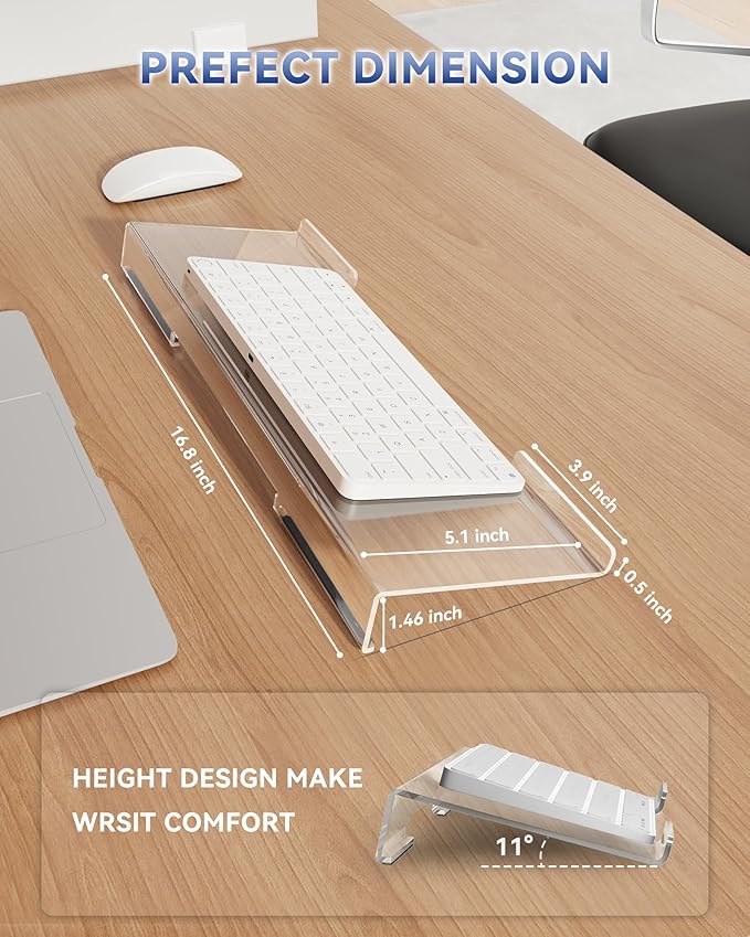 Laborio Acrylic Computer Keyboard Stand for Desktop (Clear), Ergonomic Keyboard Tilted Elevated Rack Key Board Tray Holder Riser Stand for Office Home Desk Work Supplies