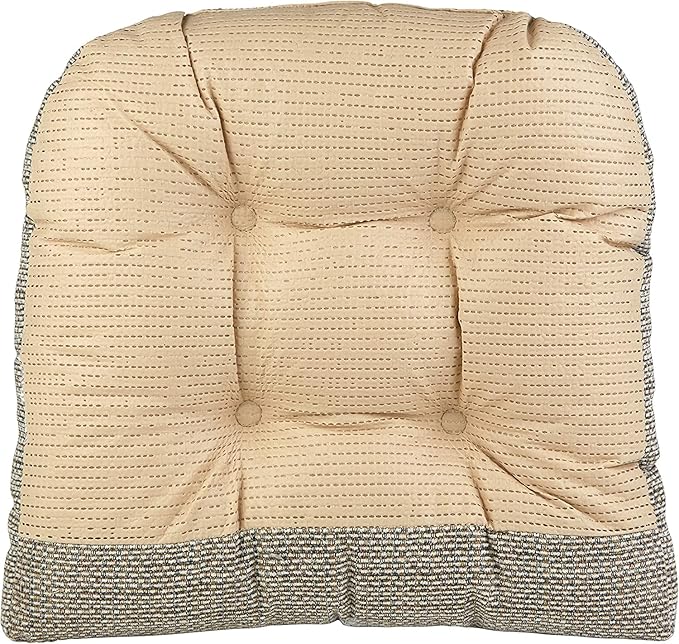 Klear Vu Gripper Overstuffed Universal Non-Slip Dining Chair Cushions for Kitchen Decor or Office Use, U-Shaped Skid-Proof Seat Pad, 15x15 Inches, 4 Count (Pack of 1), Waffle Natural