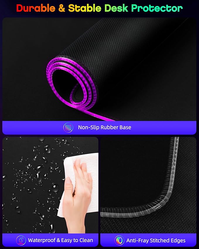 3-in-1 RGB Gaming Mouse Pad with Wireless Charging for Phone/AirPods, 31.5"x15.8" Large, 24 Light Effects, Non-Slip Base, Waterproof Ultra-Smooth Surface, with Adapter