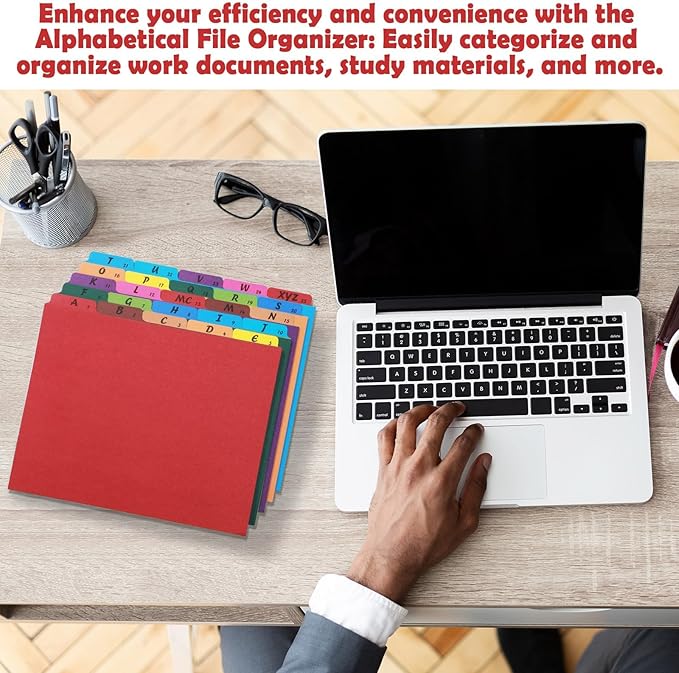 1 Set 25 Alphabet File Dividers A-Z Top Tab File Guides Letter Size 1/5 Cut Tab Manila Alphabetical File Organizer File Cabinet Dividers for Work Office Home School and Desk Organizer (Rainbow)