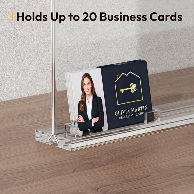 NIUBEE Acrylic Sign Holder for Realtor: 8.5 x 11 Sign Stand with Business Card Pocket for Open House - Clear Real Estate Property Document Name Card Display Supplies on Table - 3 Pack