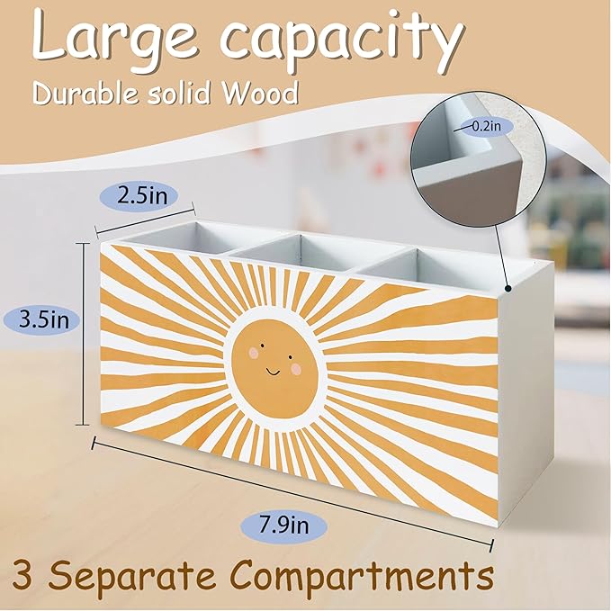 Boho Sun Sunshine Pen Pencil Holder for School Counselor Office Classroom Desk, Motivational Pen Pencil Holder Organizer for Therapy Kids Boys Girls Room Decor, Inspirational Office Decor