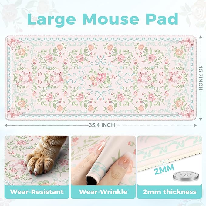 iCasso Computer Pad Blue,Aesthetic Mouse Pad for Laptop,Non-Slip Keyboard Mats for Desktop,Cute Girly Desk Mats with Stitched Edges,Extra Large Desk Cover Protector for Gaming Office Home