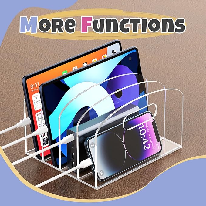 Jumyee 4 Vertical Compartments Acrylic Magazine File Holder with Handles, Clear Desk File Organizer Sorter, Desktop File Storage Binder Holder for Desk, Home, Office, School, Classroom