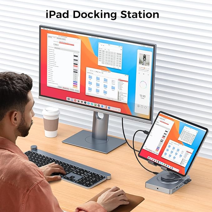 Versatile USB C Docking Station for iPad (USB-C), 11-in-1 with SD TF 4.0 Reader, 4K@60Hz HDMI, RJ45, Audio, USB A, USB c, Rotatable, Also for Tablet, Steam Deck, ROG Ally, Legion Go, with 65W Adapter