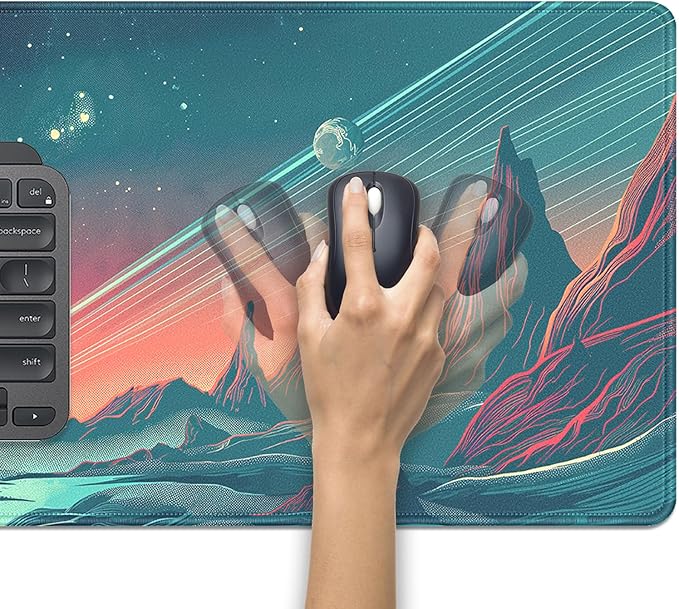Planet Large Gaming Mouse Pad Desk Pad, 27.5x11.8in Mountains Extended Keyboard Mouse Mat with Stitched Edges,Waterproof Non-Slip Rubber Base for Office Laptop Computer Home