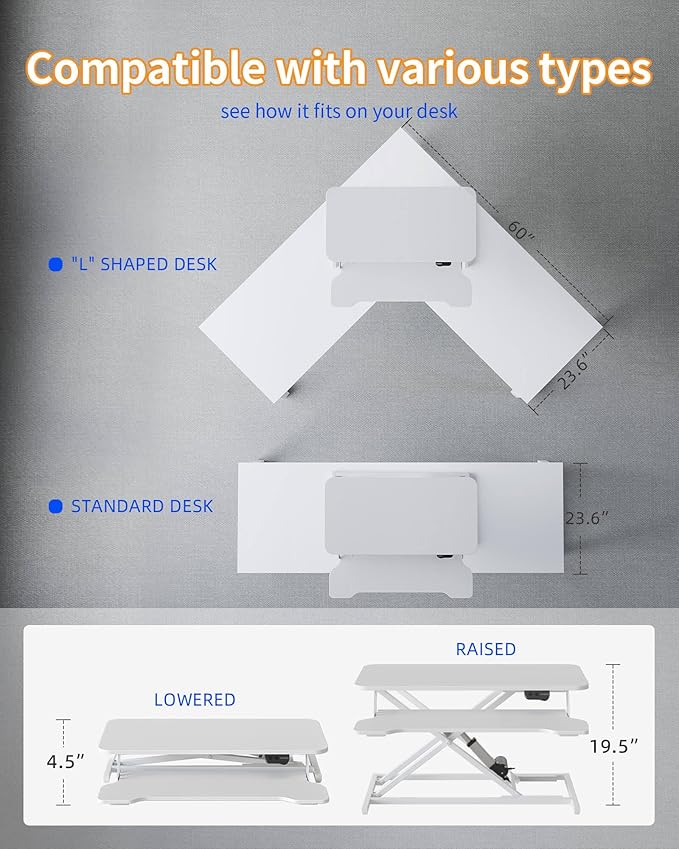 YIHAYO Electric Standing Desk Converter 32 inch, Sit to Stand Up Height Adjustable Desk Riser, Quick Sit to Stand Tabletop Dual Monitor Riser Workstation for Home Office with Keyboard Tray, White
