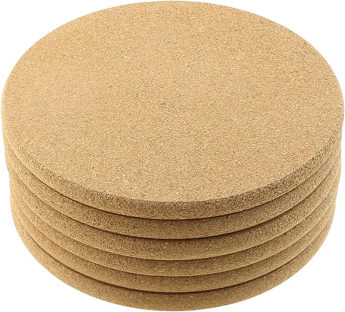 6-Pack 6.3-inch Round Absorbent Cork Pads for Home, Beverage Coffee Table, Dining Table and Desk Wooden Cork Plant Pads