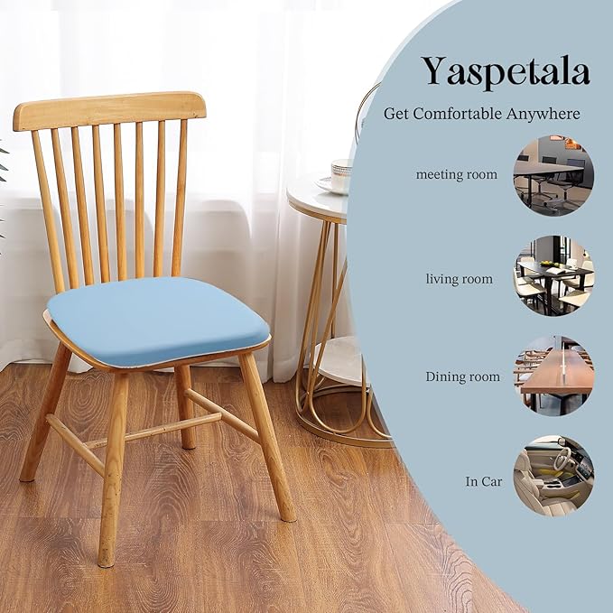 Non-Slip Sky Blue Square Seat Cushions Set of 2 - Comfortable Chair Pads with Removable Cover (15"x15"x1.7") for Kitchen, Office, Car & Indoor Use