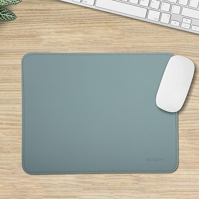 Double-Sided PU Leather & Cork Mouse Pad with Coaster – Reversible, Non-Slip, Stitched Edges for Office & Home, 8x11 Inches, (Sierra Blue)
