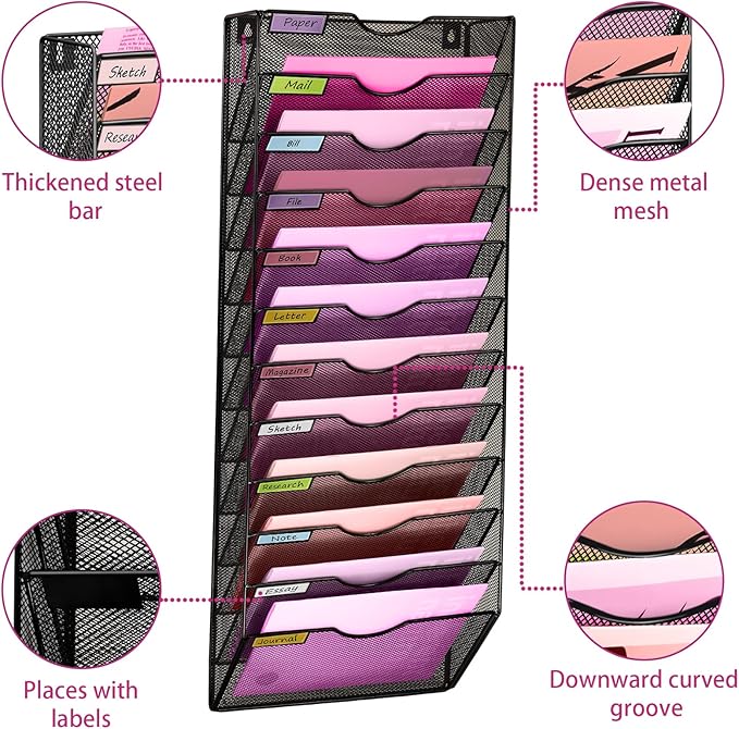 Wall Mounted File Organiser A8 Mesh in Hanging Wall File Holder Mail Organiser