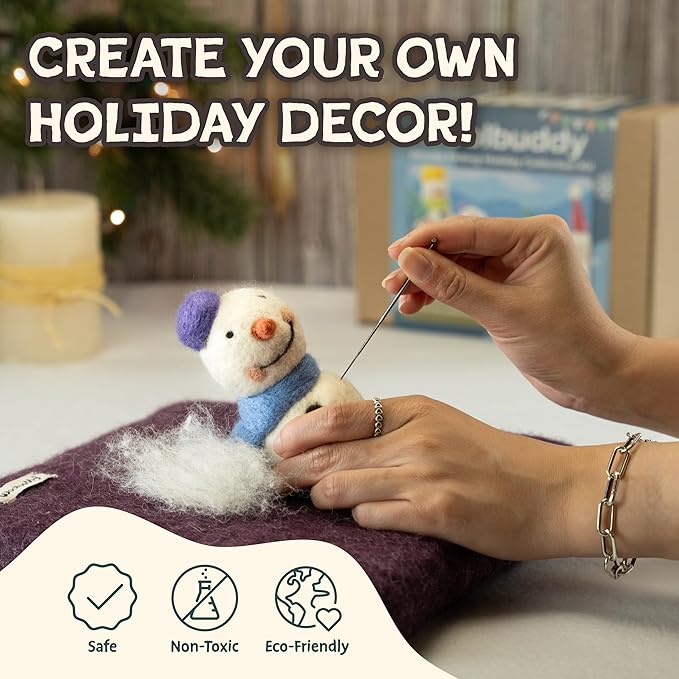 Woolbuddy Needle Felting Kit for Beginners & Adults – Christmas Holiday DIY Felting Kit with Wool Roving, Felting Needles, Pad & Instructions – Felting Kits for Adults Christmas Crafts & Gifts