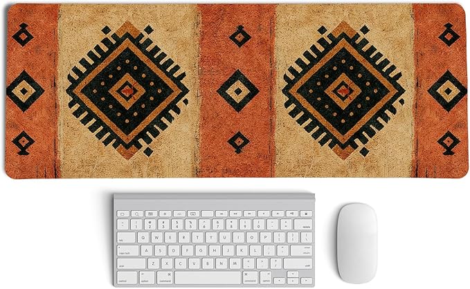 Western Mouse Pad,Western Desk Accessories,Vintage Boho Kilim Large Mouse Pad,Rustic Tribal Aztec Desk Mat,Aesthetic Ethnic Mousepad for Cowboy Home Office Dorm Desktop Decor,31.5x11.8 Inch