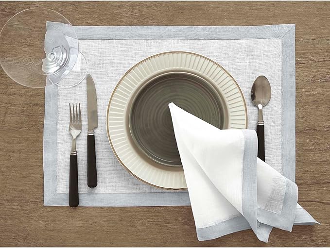 Solino Home Linen Cloth Napkins Set of 4-100% Pure Linen Soft Grey and White Dinner Napkins 20 x 20 Inch for Spring, Summer - Classic, Handcrafted and Machine Washable