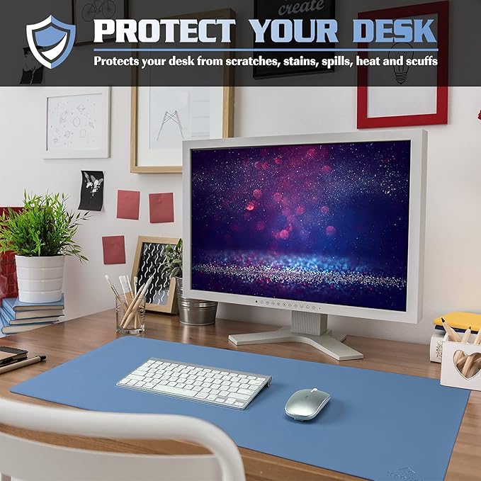 K KNODEL Non-Slip Desk Mat, Desk Pad, Desk Blotter, Desktop Mat for Desk, Large Desk Protector, Office Computer and Laptop Mat for Desk (35.4"x17", Blue)
