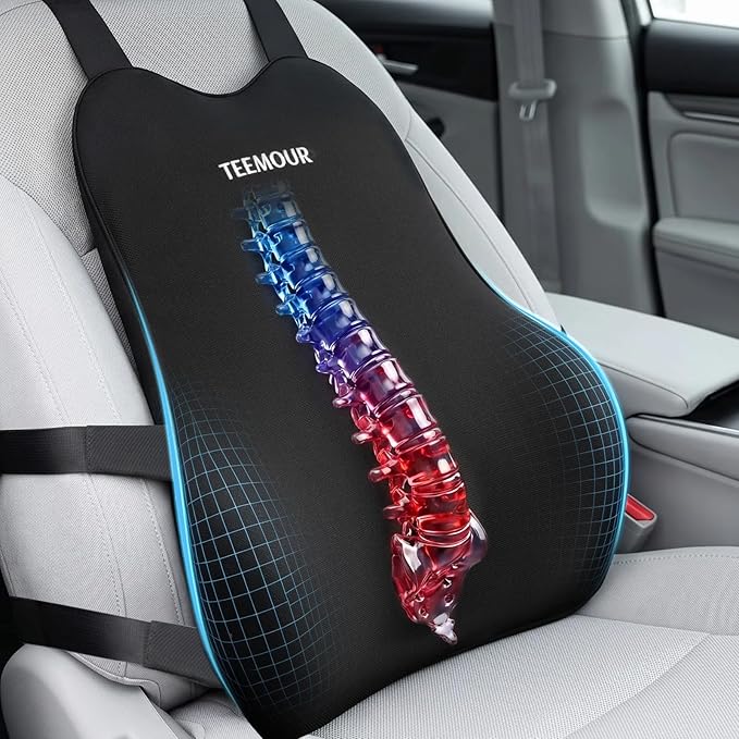 Lumbar Support Pillow for Car Truck Accessories Gifts for Mom Dad Memory Foam Back Support for Driving Seat Lower Back Cushion, Lumbar Comfort for Long Drivers Back Pain Relief, with Adjustable Straps