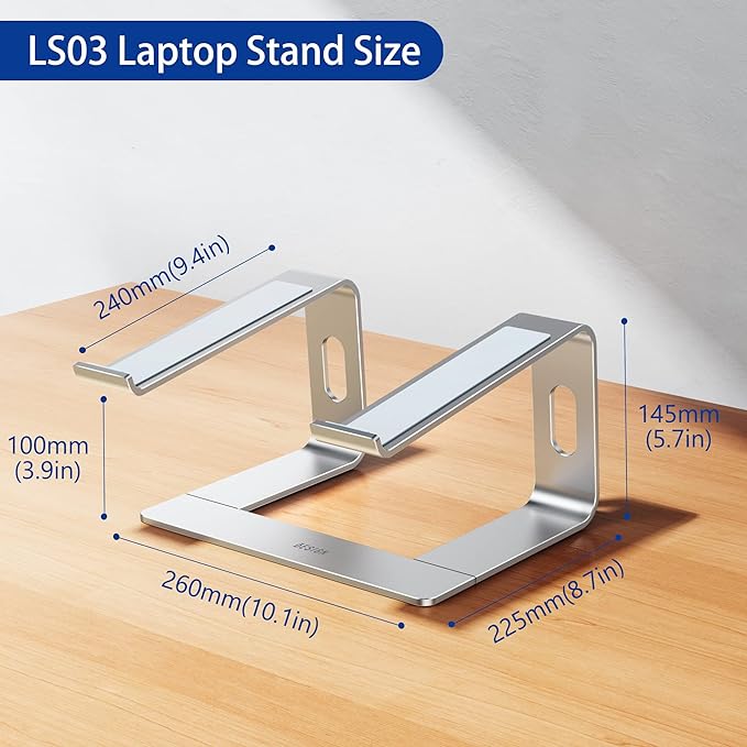 BESIGN LS03 Aluminum Laptop Stand, Ergonomic Detachable Computer Stand, Notebook Riser, Laptop Mount Compatible with Air, Pro, Dell, HP, Lenovo More 10-15.6" Laptops, Silver