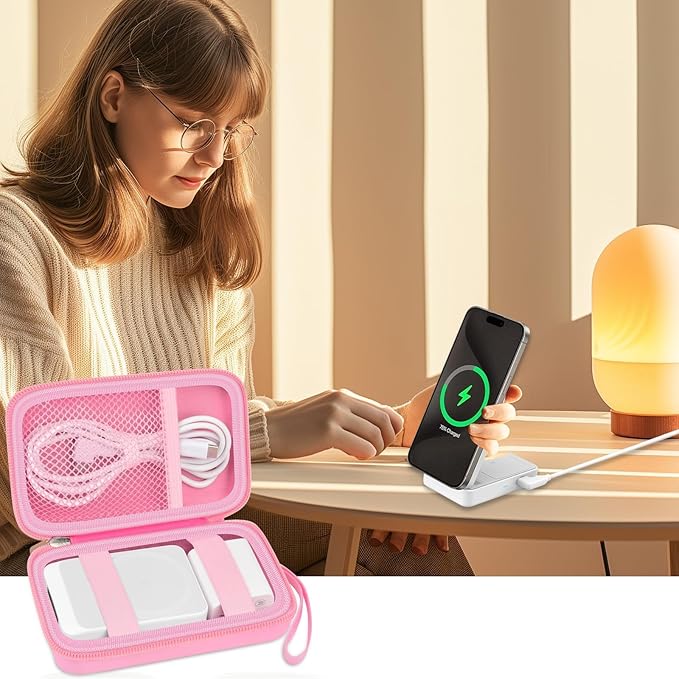 ANKHOH Case for Anker MagGo for Ucomx 3-in-1 for MagGo UFO Charging Station,for Augnner for Iseyyox for Apple MagSafe Duo for LISEN Wireless Charger Foldable Magnetic Charging Stand Storage Box-Pink