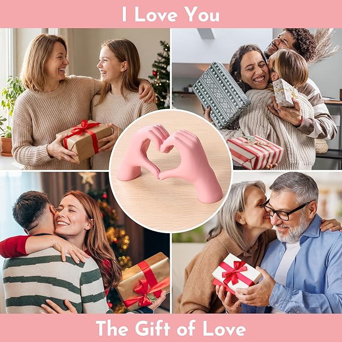 Pink Decor Living Room – Mini Small Heart Hands Sculpture – Shelf Decor Aesthetic – Cute Home Accent Table & Shelves – Love Statue - Gifts Girlfriend, Wife, Women, Teen Girls, Valentine (Pink, Mini)