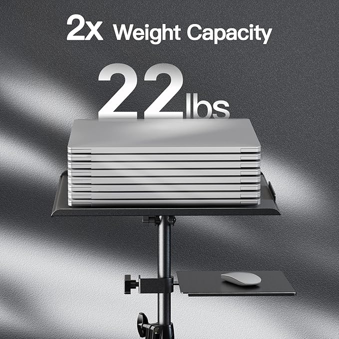 Amada Projector Stand with Wheels, Height Adjustable Rolling Stand with Mouse Tray, Bag Included - Ideal for Laptop, Projector, DJ, Sheet Music - AMPS05