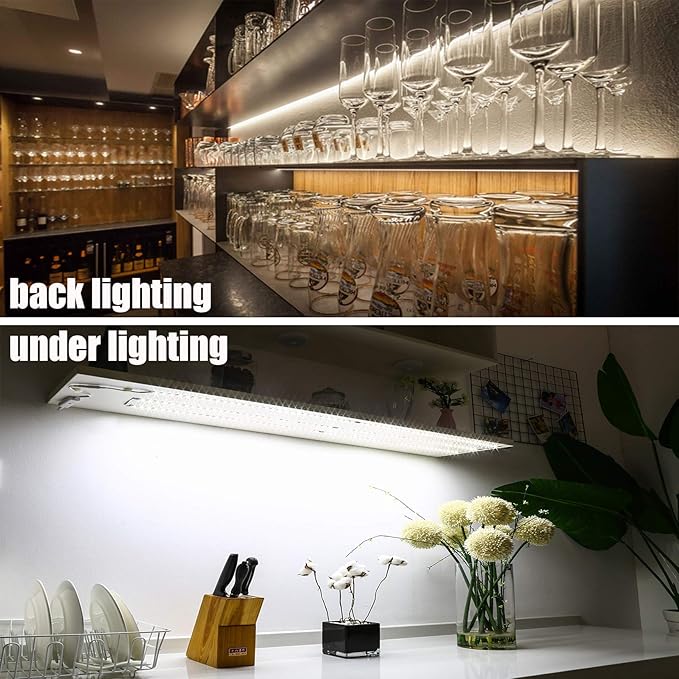 WOBANE Under Counter Light, Dimmable LED Under Cabinet Lighting, 6 PCS LED Strip Light Bars with Remote Control for Kitchen,Shelf,Pantry,Showcase,Desk,Cupboard 6000K White, Timing, 16W 1500LM,9.8 ft
