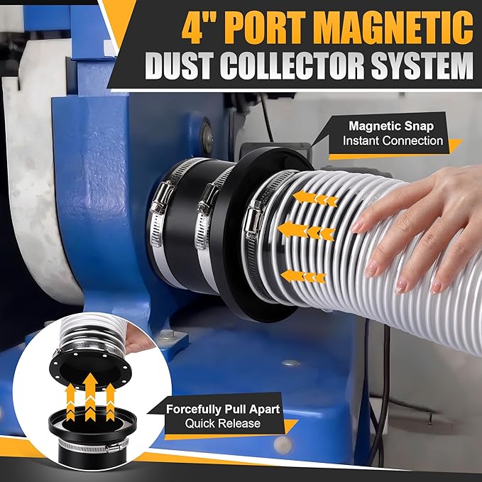 Saillong 4" Magnetic Dust Collector Fast Connect System – Starter Kit with Neodymium Fittings, Hose Couplers & Clamps for Workshop Dust Collection(Rubber Joint)