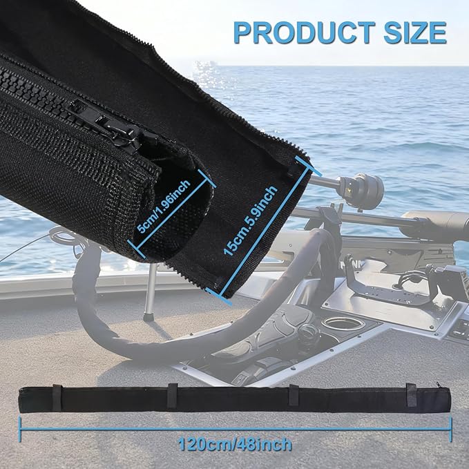48inch Black Trolling Motor Cable Sleeve, Heavy-Duty Polyester 2" Diameter Marine wire cover, Cable Sleeve for outboard motor sleeve & trolling motor cover