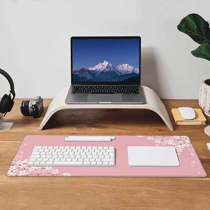 Large Pink Mouse Pad,Japanese Pastel Cherry Blossom Gaming Mousepad,Sakura Flowers Aesthetic Extended Keyboard Desk Protecter Mat for Women Girl,31.5x12in